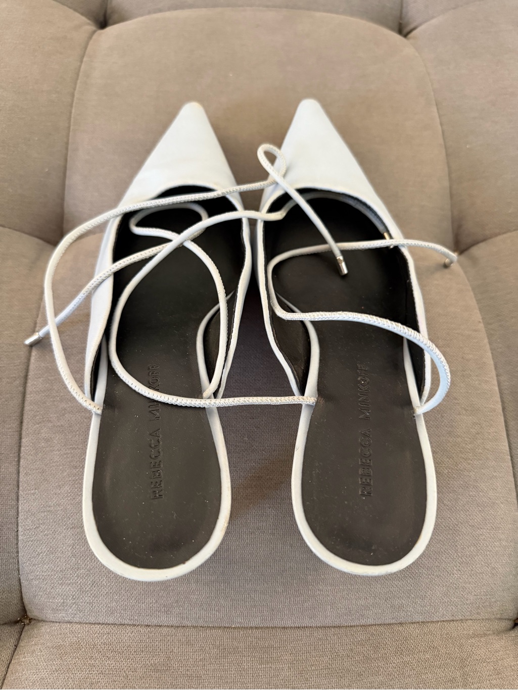 Rebecca Minkoff White Pointed Lace-Up Flats With Black Insole